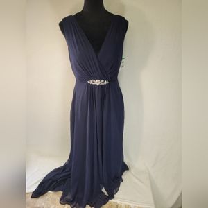 Eliza J  Embellished Navy Blue High Low Chiffon Dress Size 6